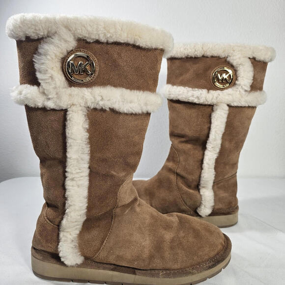 Michael Kors Winter Tall Suede Boots Walnut - size 10 Warm Cozy - Picture 1 of 8